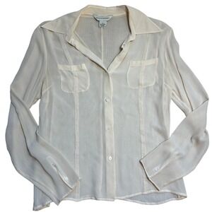 Banana Republic Womens 100% Silk Pintuck Button Down Blouse Ivory Cream Medium